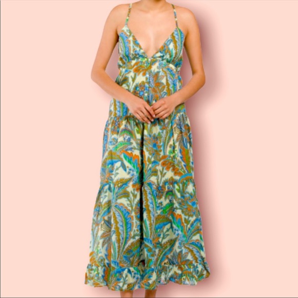 NWT House of Harlow Boho Floral Blue Ivory V-neck Maxi Dress - Picture 4 of 17